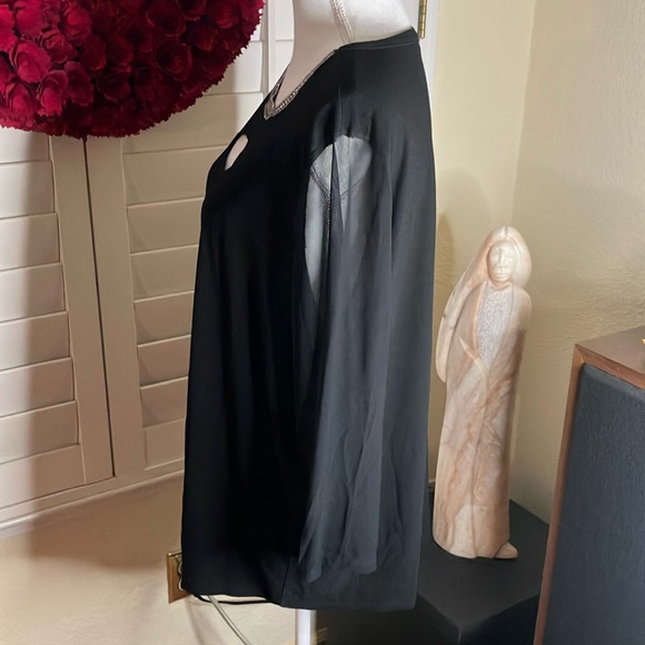 🖤💎Sweet Violet Black Stretchy Top W/Crystals At Rounded Neckline Size 3X - Picture 4 of 9